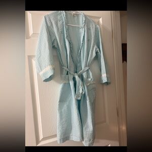 Miss Elaine Aqua Striped Robe with matching PJs